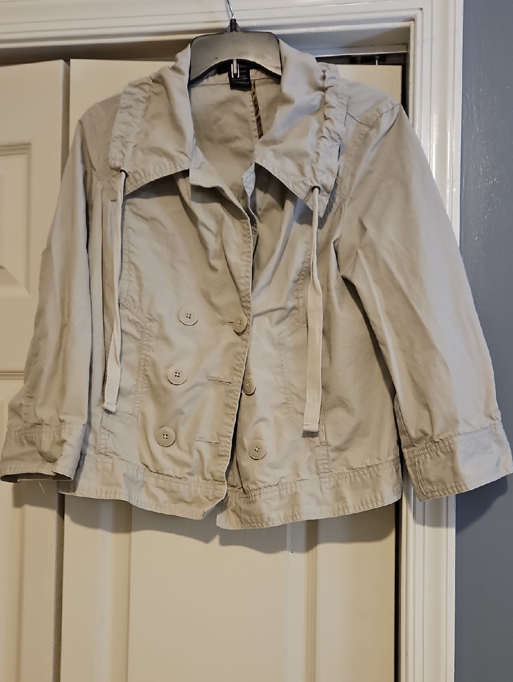 Willi Smith Light Beige Double-Breasted Hooded Trench Jacket